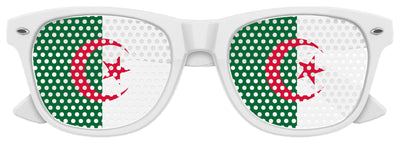 White Algeria flag sunglasses by Funglasses featuring Algeria flag design, perfect for World Cup celebrations and parties.