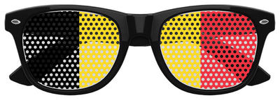 Funglasses Belgium flag World Cup party sunglasses with black frames and Belgium flag design on the lenses