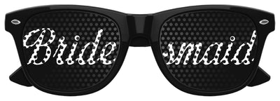 Funglasses bridesmaid wedding party sunglasses with black frames and tinted lenses, perfect for bridal celebrations.