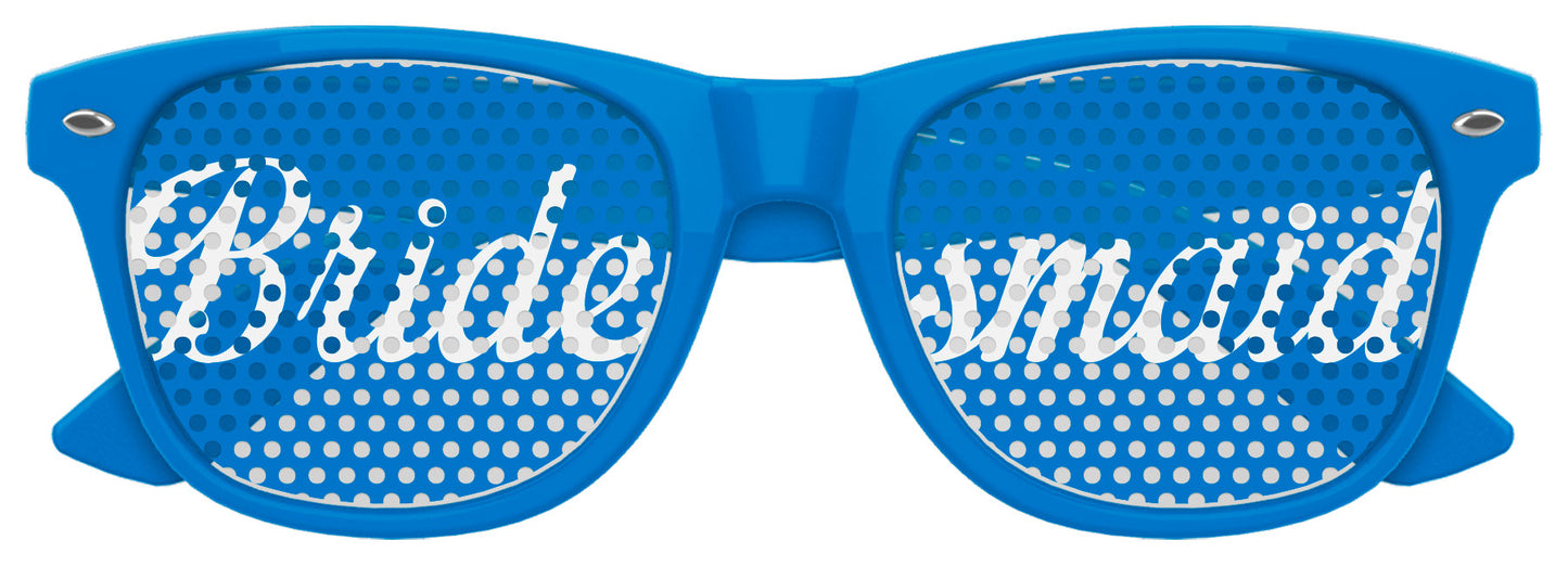 Funglasses bridesmaid wedding party sunglasses in blue with round frames, perfect for bridal events and outdoor celebrations.