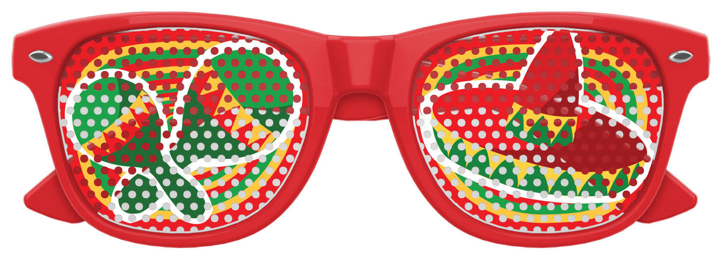 Red Cinco de Mayo party sunglasses by Funglasses with festive frames and colorful design, perfect for celebrations.