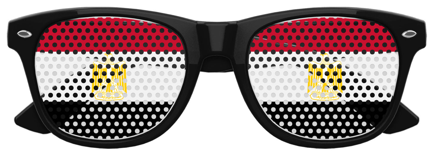 Black Egypt Flag World Cup party sunglasses by Funglasses with Egypt flag design and UV protection.