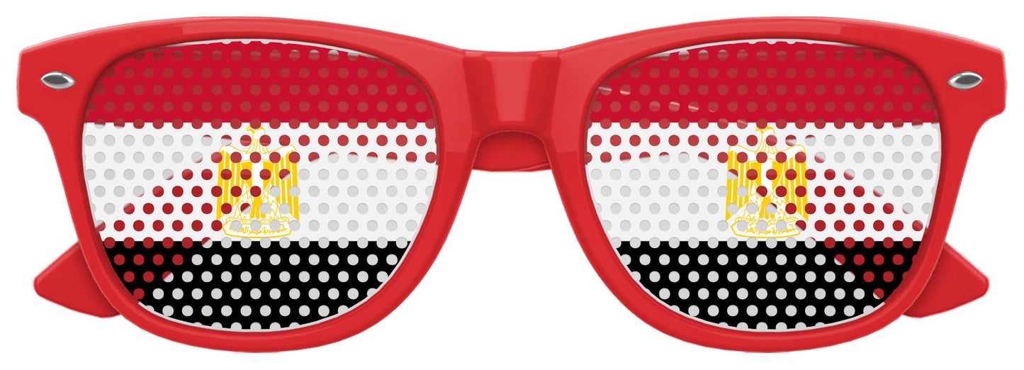 Egypt flag sunglasses for World Cup parties by Funglasses, featuring red, white, and black Egyptian flag design.