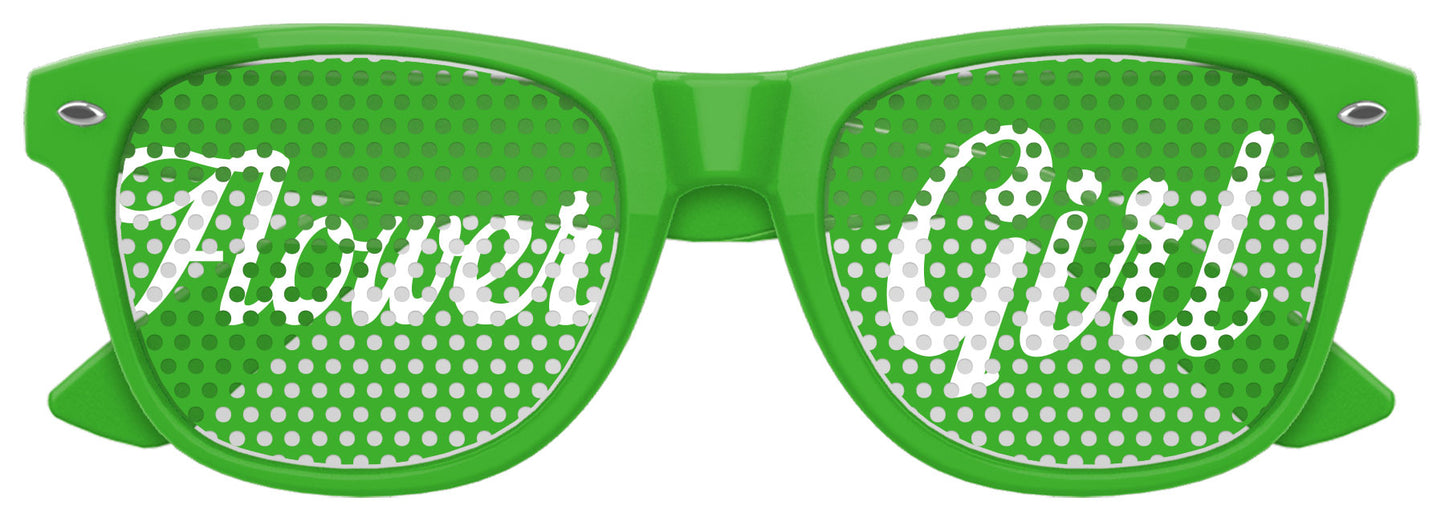 Flower girl wedding party sunglasses from Funglasses in green with playful floral design and tinted lenses.