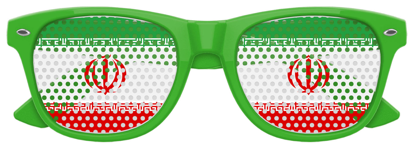 Funglasses IRAN flag World Cup party sunglasses with green and white colors, featuring Iran flag design on the lenses.