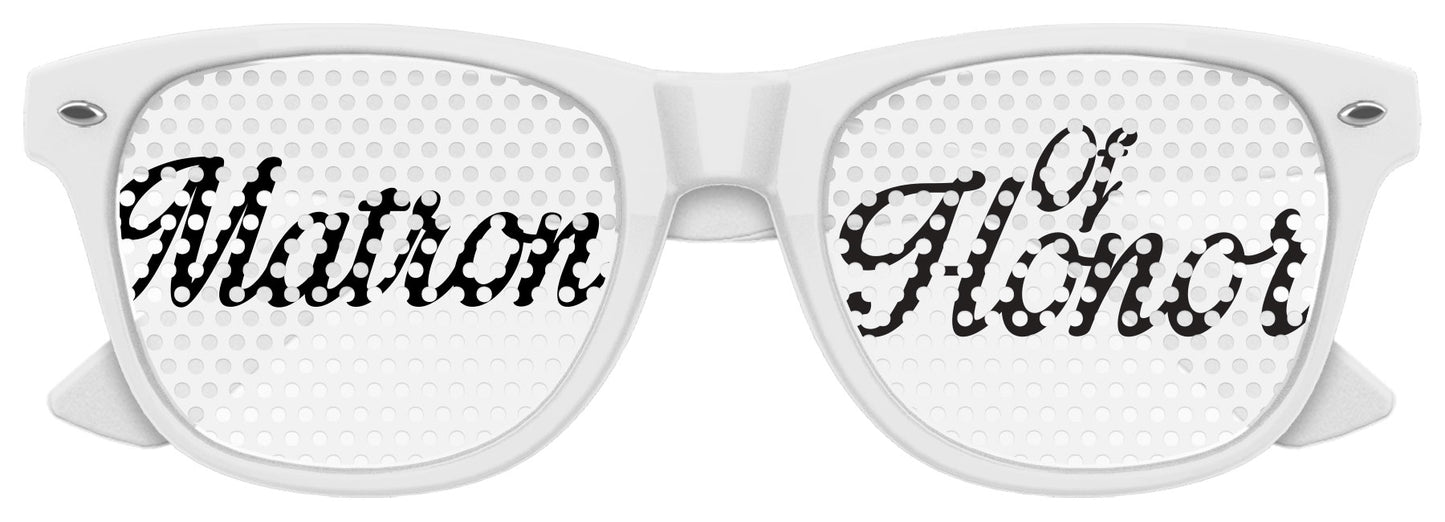 Funglasses Matron of Honor wedding party sunglasses in white with stylish frame, perfect for bridesmaids or wedding celebrations