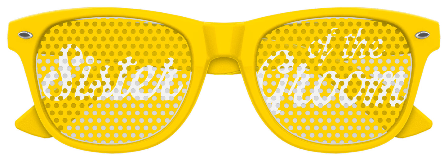 Yellow sunglasses for sister of the groom from Funglasses, stylish wedding party accessory with UV protection.