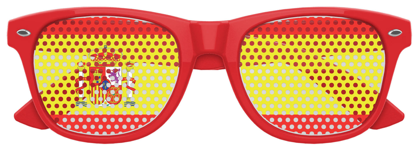 Funglasses Spain flag World Cup party sunglasses with red, black, and yellow colors, featuring Spain flag design on stylish eyewear