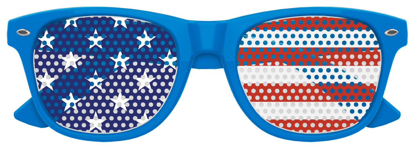 Blue USA Flag World Cup party sunglasses by Funglasses with American flag design for sports events and celebrations