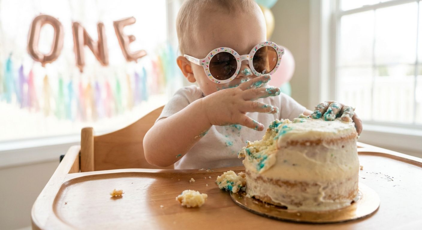 Party sunglasses for a first birthday cake smash photoshoot