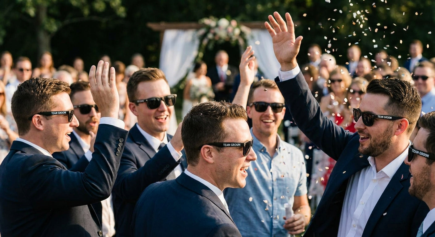 Team groom party sunglasses for the send-off crew
