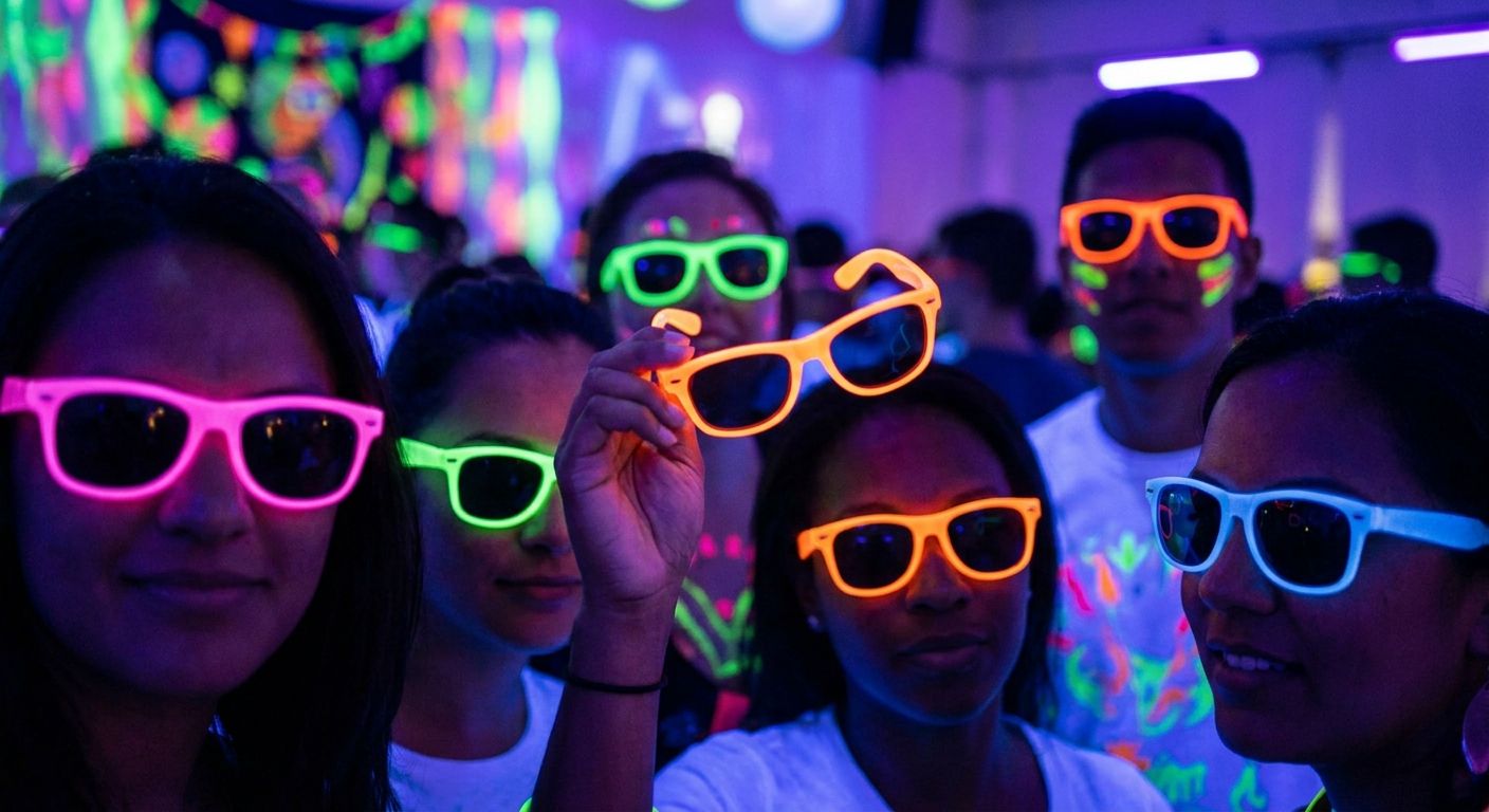 Neon glow party sunglasses for blacklight events