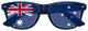 Funglasses with Australian flag design for World Cup celebrations, navy blue sunglasses featuring Australia flag print.