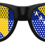 Black sunglasses featuring the Bosnia and Herzegovina flag design, perfect for World Cup celebrations by Funglasses.