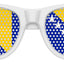 Funglasses with Bosnia and Herzegovina flag design for World Cup party, featuring white frame and colorful flag pattern.