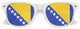 Funglasses with Bosnia and Herzegovina flag design for World Cup party, featuring white frame and colorful flag pattern.