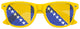 Funglasses with Bosnia and Herzegovina flag design, perfect for World Cup celebrations, featuring vibrant yellow and flag details.