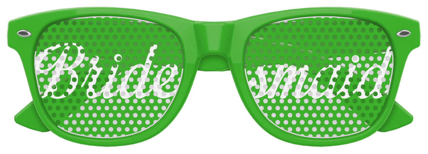Green bridesmaid sunglasses by Funglasses, stylish party eyewear perfect for wedding celebrations and bridal parties.