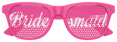 Pink bridesmaid sunglasses by Funglasses with tinted lenses and stylish frame for wedding party accessories.