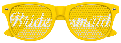Yellow bridesmaid sunglasses from Funglasses wedding party collection, stylish accessories for bridal events.