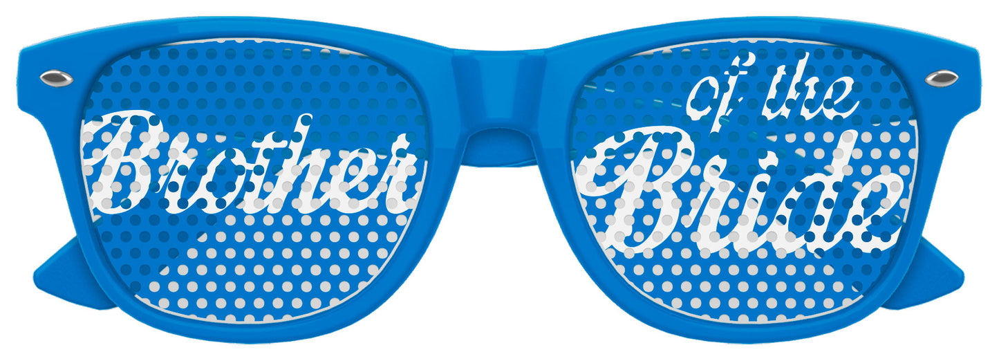 Funglasses Brother of the Bride wedding party sunglasses in blue with stylish frame, perfect for bridal celebration photos.