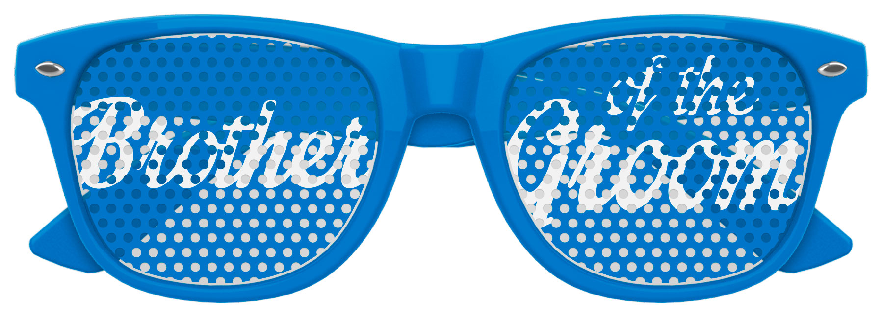 Funglasses branded "Brother of the Groom" wedding party sunglasses in blue, with stylish frame and tinted lenses for special occasions.