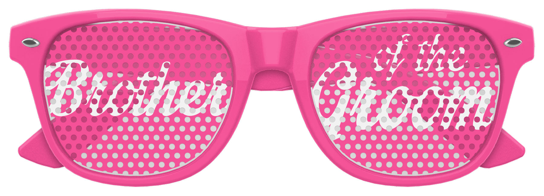 Funglasses Brother of the Groom wedding party sunglasses in pink with black frames, stylish accessory for wedding celebrations