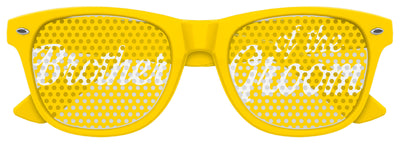 Funglasses Brother of the Groom wedding party sunglasses in yellow with black lenses, stylish accessory for wedding celebrations.