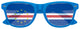 Funglasses with Cabo Verde flag design for World Cup party, featuring blue-tinted lenses and patriotic flag graphics.