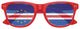 Funglasses Cabo Verde flag sunglasses with red frames, featuring World Cup theme and vibrant flag design on the lenses.