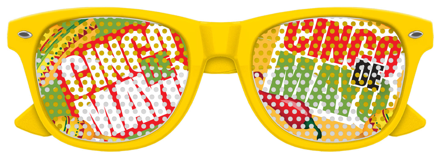 Yellow Cinco de Mayo party sunglasses by Funglasses with festive design and UV protection for celebrations.