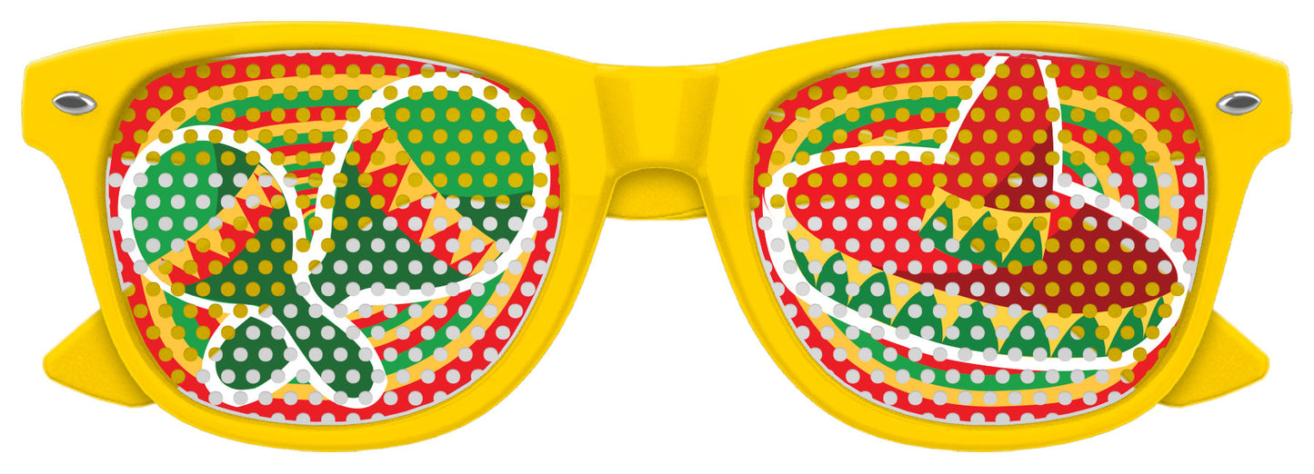 Yellow Cinco de Mayo party sunglasses by Funglasses with festive patriotic design for celebrations