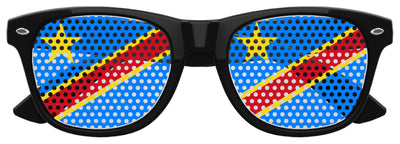 Black Congo flag sunglasses by Funglasses with bold flag design, perfect for World Cup parties and supporting your team.