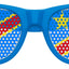Blue Congo flag sunglasses by Funglasses with "CONGO" text, perfect for World Cup parties, featuring vibrant colors and sporty style.
