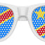 Congo flag themed party sunglasses by Funglasses with white frames and Congo flag design for World Cup celebrations.