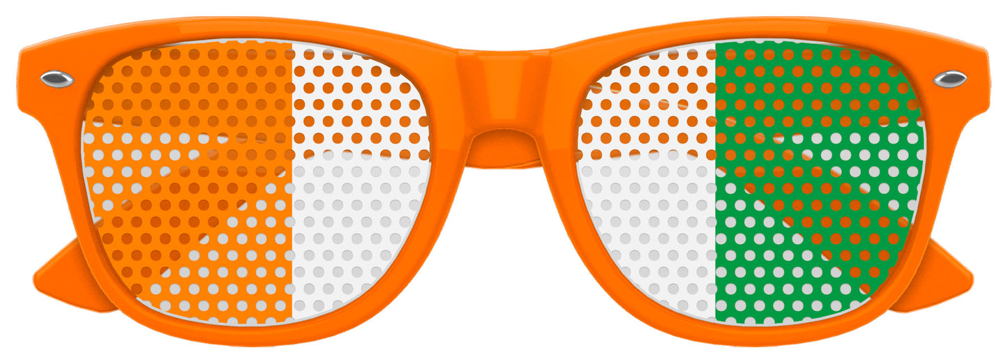 Funglasses with Côte d’Ivoire flag design for World Cup parties, featuring vibrant colors and flag details on the lenses.