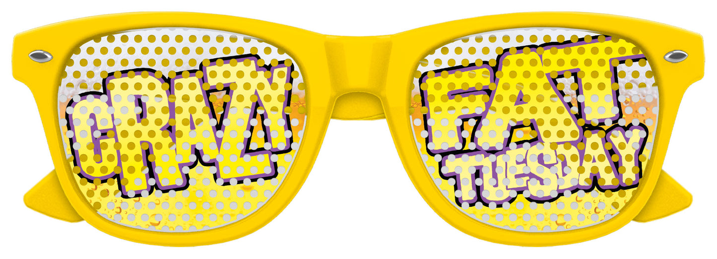 Yellow Crazy Fat Tuesday party sunglasses by Funglasses, vibrant and fun eyewear with bold design for festive occasions.