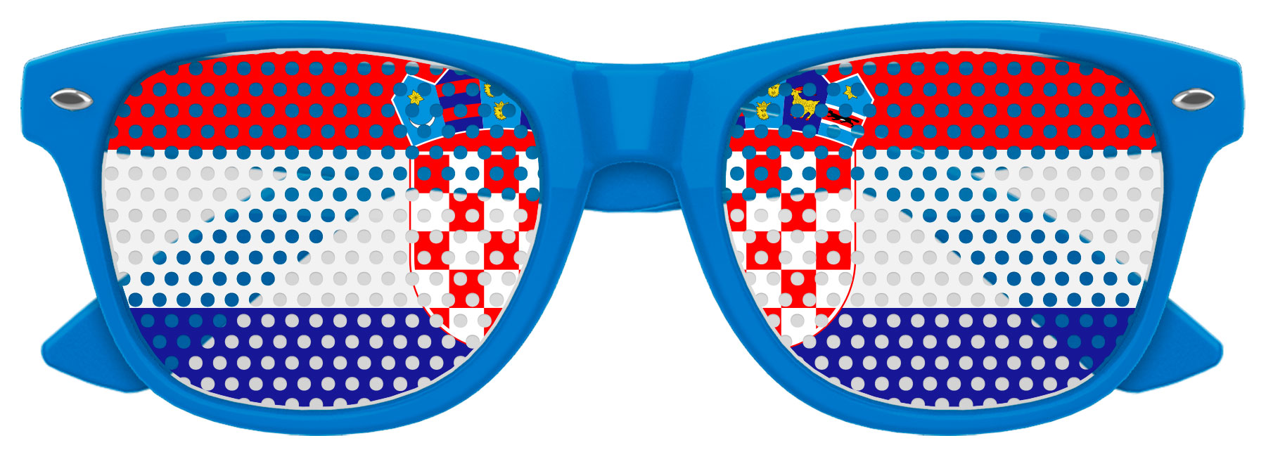 Funglasses with Croatia flag design, blue and white colors, perfect for World Cup party celebrations.