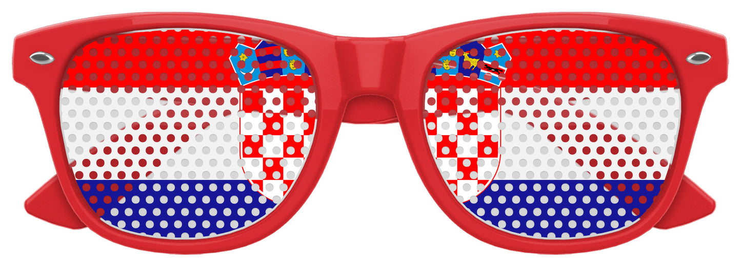 Croatia flag sunglasses by Funglasses featuring red, white, and blue design for World Cup celebrations.