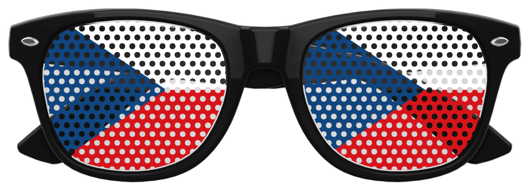 Funglasses with Czech Republic flag design, perfect for World Cup parties, featuring black frames and vibrant flag graphics.