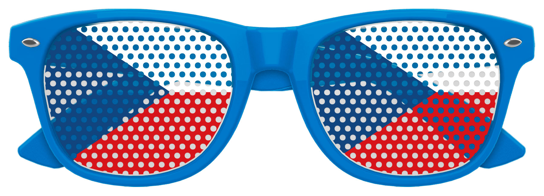 Funglasses with Czech Republic flag design for World Cup party, featuring blue, red, and white colors and flag patterns.