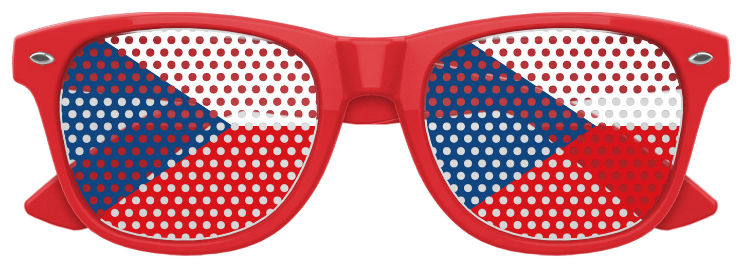 Czech Republic flag sunglasses with red, white, and blue colors, designed for World Cup parties, by Funglasses.