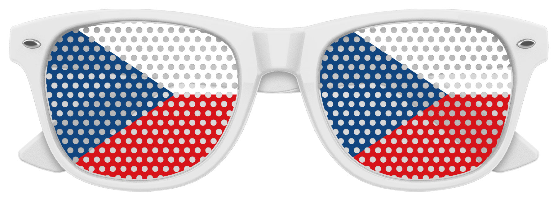 Funglasses with Czech Republic flag design for World Cup celebrations, featuring white frame and patriotic Czech Republic flag print.