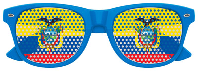 Ecuador flag World Cup party sunglasses by Funglasses with blue lenses and Ecuador flag design for fans and celebrations
