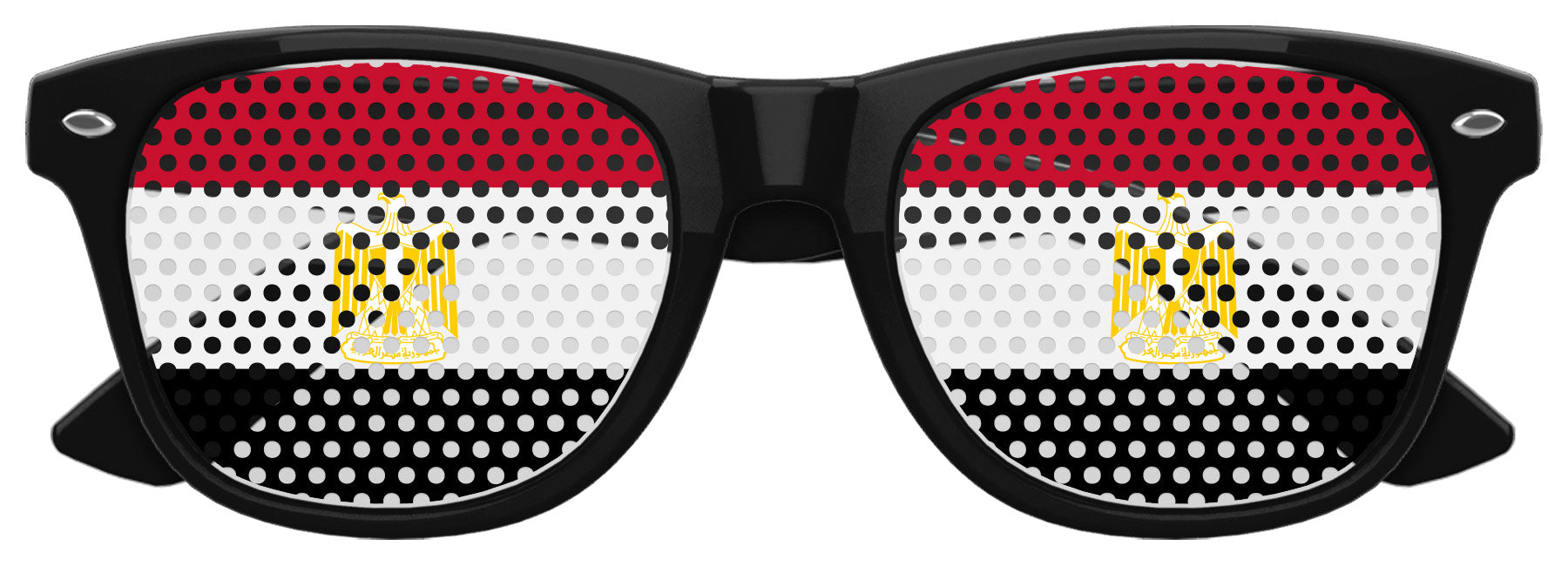 Black Egypt Flag World Cup party sunglasses by Funglasses with Egypt flag design and UV protection.