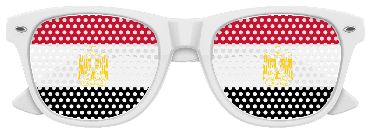 White Egypt flag sunglasses for World Cup parties by Funglasses, stylish sunglasses with Egypt flag design.