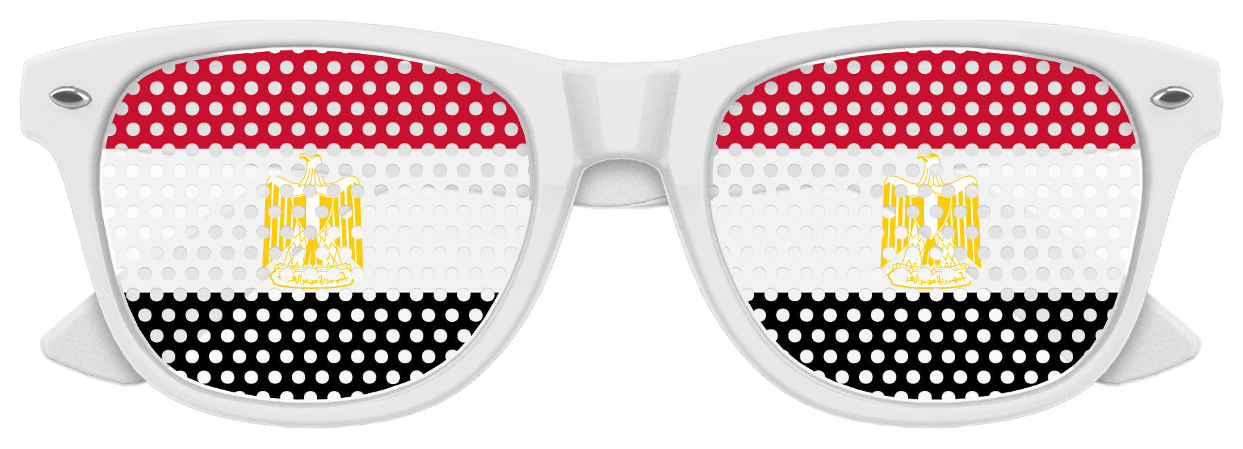 White Egypt flag sunglasses for World Cup parties by Funglasses, stylish sunglasses with Egypt flag design.