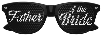 Black Father of the Bride wedding party sunglasses by Funglasses, featuring classic square frames and tinted lenses.