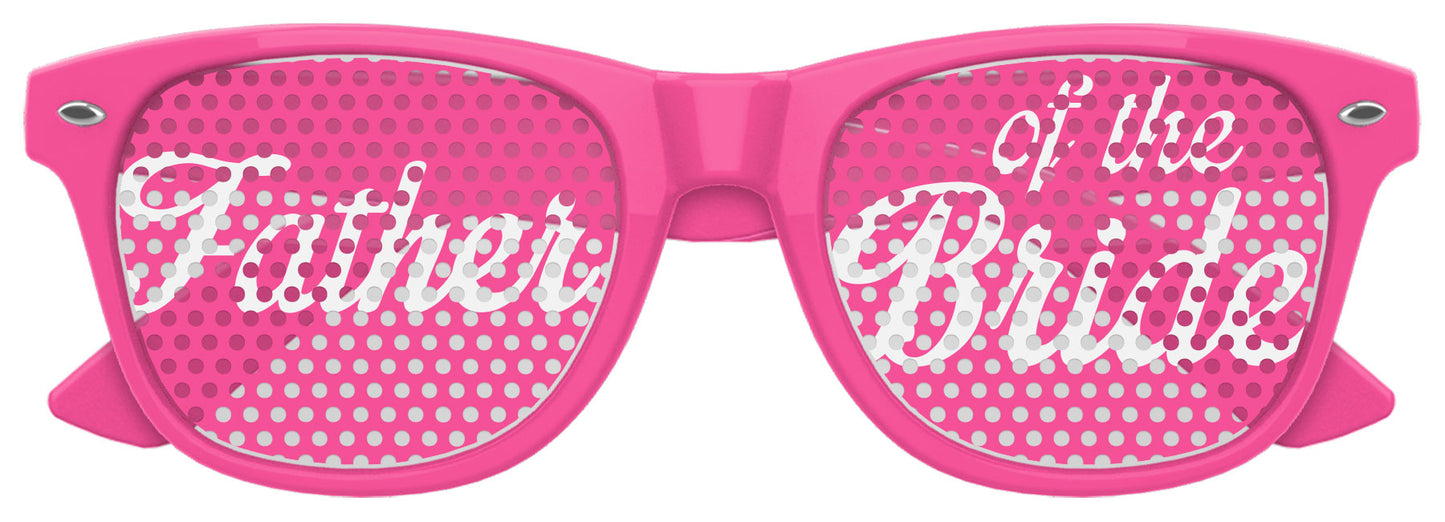 Pink Father of the Bride wedding party sunglasses by Funglasses, stylish eyewear for special wedding occasions.