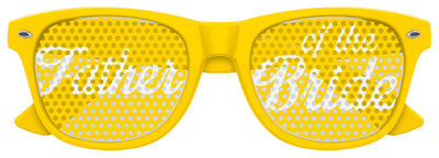Funglasses Father of the Bride wedding party sunglasses in yellow with black frames, stylish eyewear for special occasions